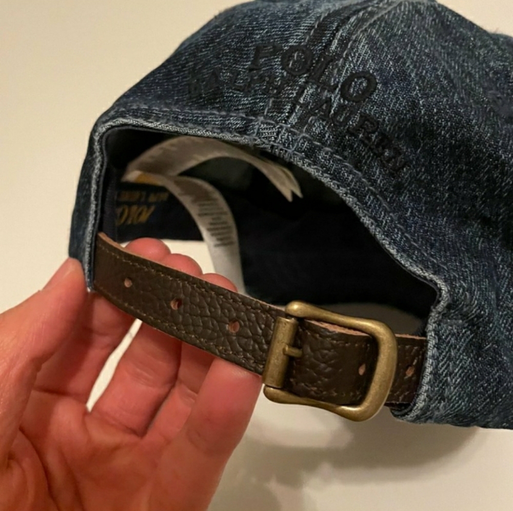 Polo Ralph Lauren POLO BEAR Denim Jeans Cap with Leather strap back - Navy - Picture 12 of 14